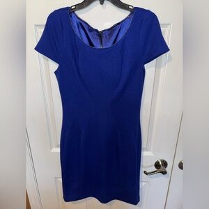 Classic Royal Blue TAHARI Sheath Dress - Women's Elegant Short Sleeve